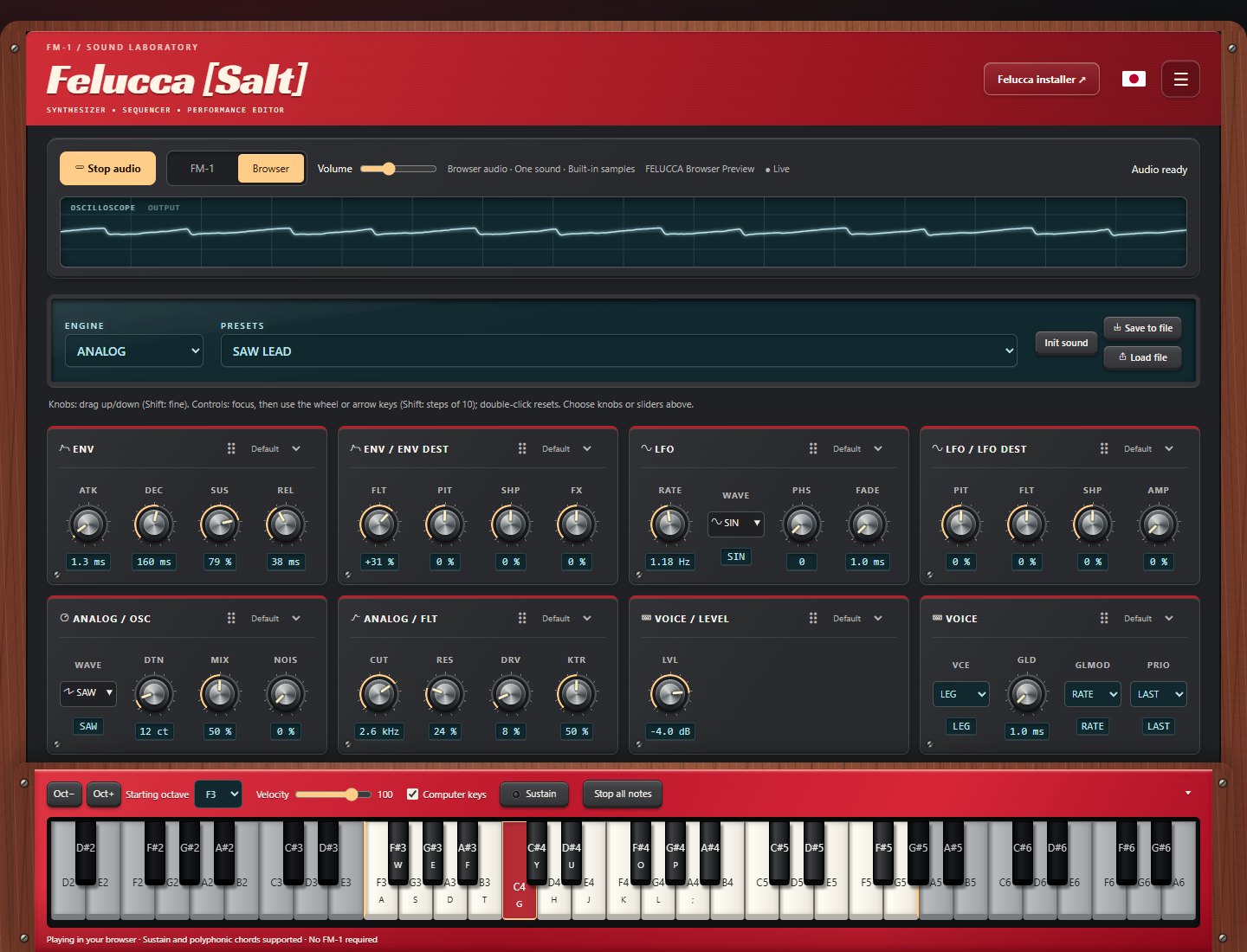 Screenshot of Felucca [Salt] running on the M-VAVE FM-1